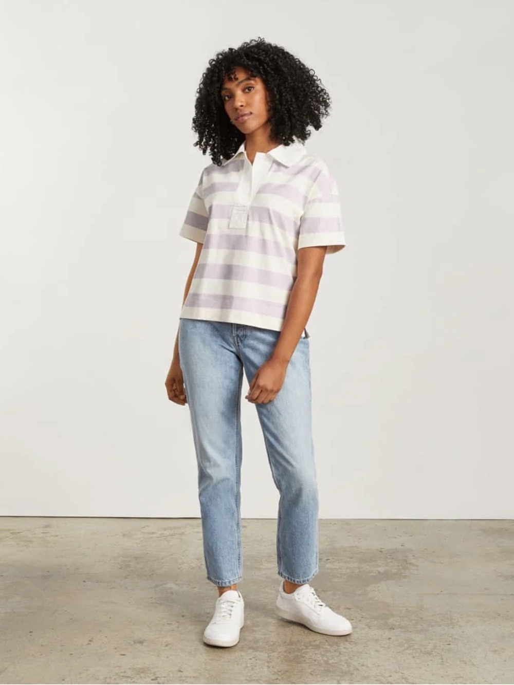 NWT Everlane The Retro Jersey Polo (Rugby) Pale Orchid/Canvas - Picture 4 of 7
